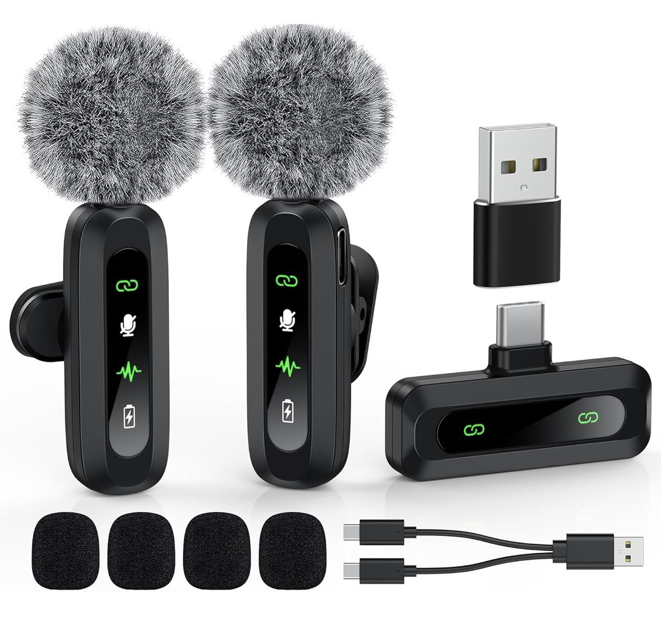 USB C Lavalier Microphone Wireless Mini Mic for Type-C Android Phone/Tablet/PC Video Recording Clip-on Mics with Rotatable Clip&Denoise Recording, Ide
