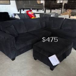 Black Sectional Sofa With Storage Ottoman  Only $475 No Tax