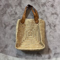 Straw Tote Leather Handles 
