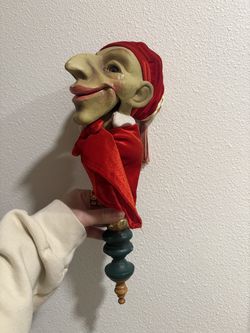 Antique  Jester stick Doll Puppet marionette handmade articulating mouth figure