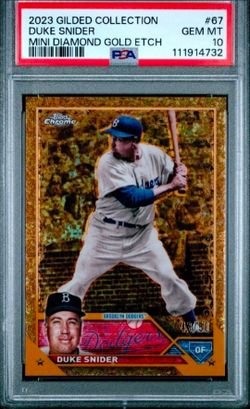 2023 TOPPS GILDED LOS ANGELES DODGERS DUKE SNIDER MINI DIAMONDS GOLD ETCH #43/50 PSA 10
