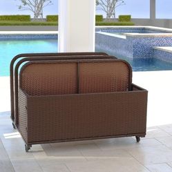 Barton Rolling Toy Caddy All-Wicker Outdoor Patio Furniture Organizer Wicker Box Float Deck Rolling Holder Bench