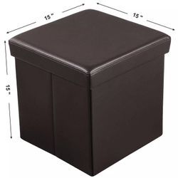 15 inch Cube Folding Storage Faux Leather Ottoman Pouffe Box Stool Foot Rest