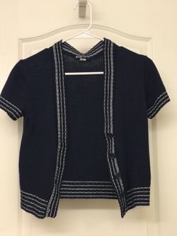 BDG Sweater Blue With White Lines Border And Side Pockets XS