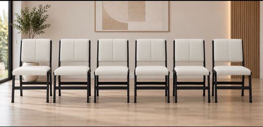 Modern Ergonomic Set of 6 Dining chairs, Modern Dining Chair with Soft Cushion, white Upholstery M-27