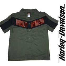 HARLEY-DAVIDSON® Little Boys' Interlock Twill Short Sleeve Shirt, Green Size 5T