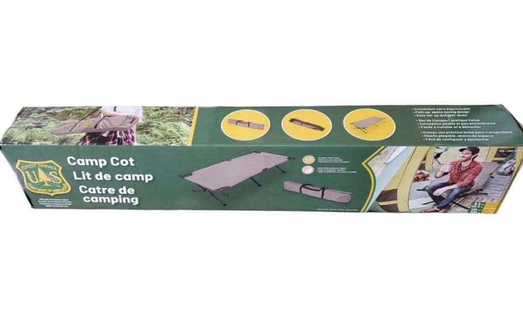 Cascade Mountain USDA Forest Service Camping Cot, Gray - 78.7" x 40.9" x 17.5"