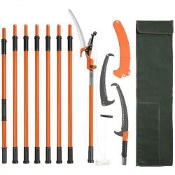 13# Manual Pole Saw, 7.3-27 ft Extendable Tree Pruner, Sharp Steel Blade and Scissors High Branches Trimming, Branch Trimmer with Lightweight 8 Fiberg