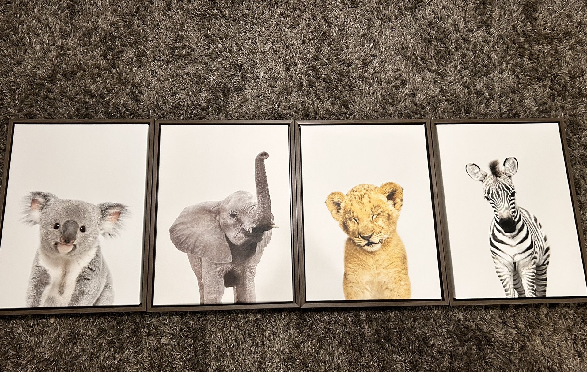 Set of 4 Framed Baby Animal Prints for Nursery – Koala, Elephant, Lion, Zebra
