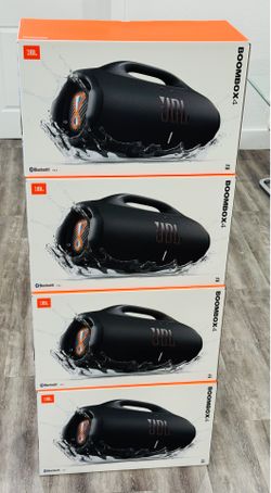 New JBL Boombox 4 speakers available. Each speaker is in its original box. It has up to 28 hours playtime plus 6 hours with playtime boost. Speaker is