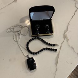Black Spinal Earrings, Necklace And Bracelet. 