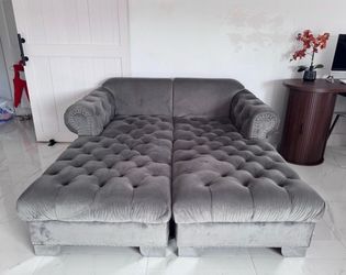 Grey Velvet button Couch