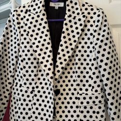 🖤 Vintage Polka Dot Blazer – Black & White Dot Print – Bold Retro Women’s Jacket – Statement Piece 🖤