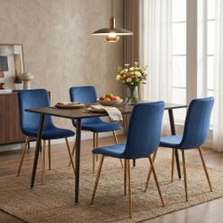 Homy Casa Whalen 5PC Dining Set 47.2” Dark Brown Table with 4 Scargill Dark Blue Upholstered Chairs