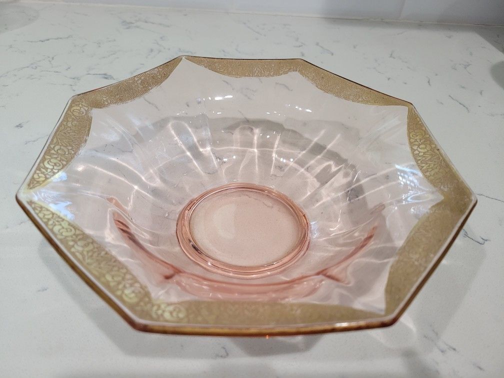 Depression Era Pink Octagon Bowl 8 1/2"
