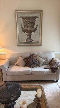 Tan sofa w/pillows
