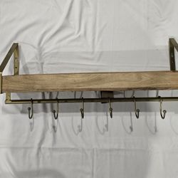 WALL MOUNT SHELF WITH HOOKS,,,24" X 7"