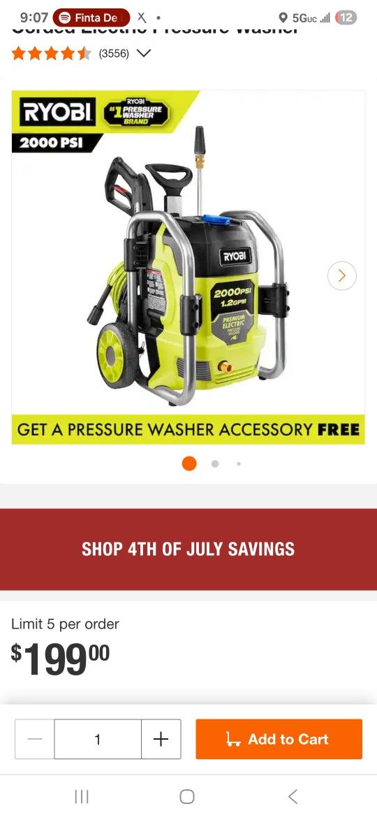Royobi 2000 Psi Pressure Washer 