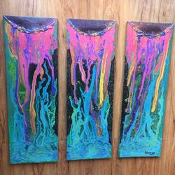 Hollywood memorabilia - Prop Original Acrylic Painting 3 Panels Denys Podmazko