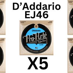 Classical Guitar Nylon Strings D’Addario EJ46 Hard Tension 5 Sets NEW