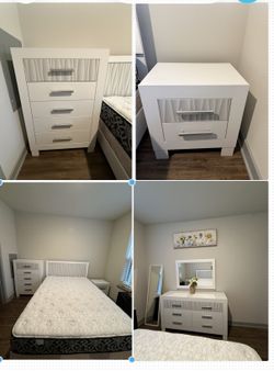 Druchella Queen bed With Dresses Nightstand , Long Mirror 