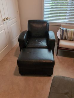 Italian leather armchair & ottoman