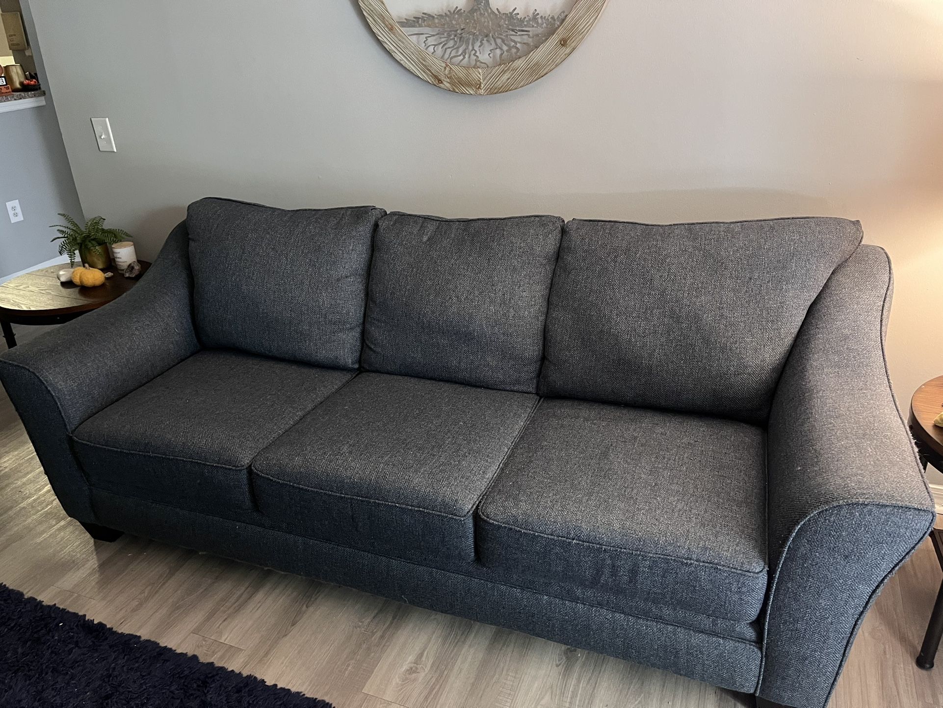 Blue Couch/Sofa Sleeper With Memory Foam Queen Mattress 