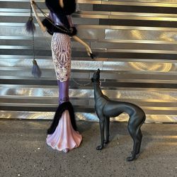 Art Deco Lady With Dog Figurine/ Elegant Collection, Beautiful Decor 