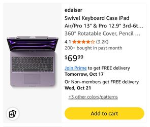 edaiser Swivel Keyboard Case iPad Air/Pro 13"& Pro 12.9" 3rd-6t... 360° Rotatable Cover, Pencil