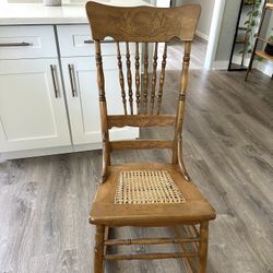  Rocking Chair with Cane seat ( Carved wood) H40/ Seat H16/D16  D with legs 28 $25