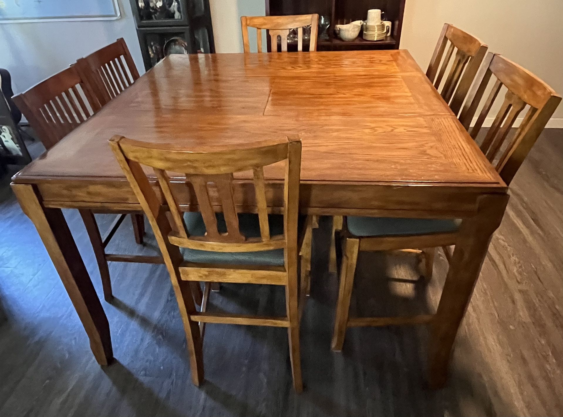 Beautiful Solid Oak Butterfly Leaf Counter Height Dining Table w/6 Chairs- Ashley Furniture