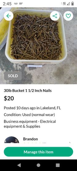 30lb Bucket 1 1/2 Inch Nails
