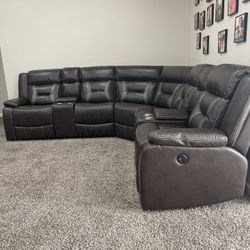 Leather Sectional Sofa With Power Reclining Seats