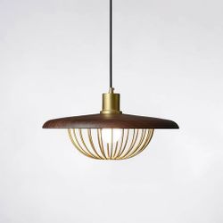 Walnut and metal pendant light -  new and in original packaging