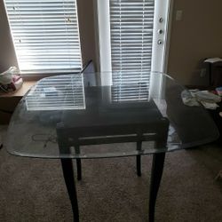 Tall Glass Table With Two Bar Stools 
