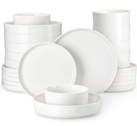 MALACASA 24 Pieces Porcelainy Dinnerware Set, Modern White Dish Set for 6