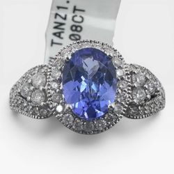 14K White Gold Ring with 1.25Ct. Tanzanite and Diamonds 1.08 Ct. (Size 9.25)