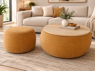 Round Ottoman Coffee Table with Storage, Modern Accent Furniture
2-in-1 multifunctional design works as a footrest and extra seat, featuring soft fabr