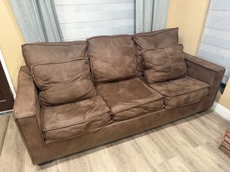 Brown Microsuede 3-Seat Sofa with Cushions