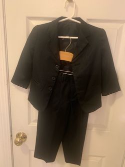 Boys’ Black Pinstripe Suit Set – Size 3T