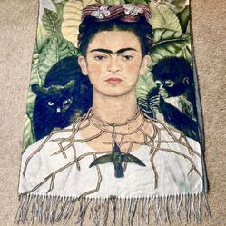 Frida Kahlo  Self Portait Animal Print Shawl Wrap/Scarf Thumbnail
