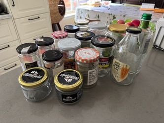 16 glass jars & bottles with twist-off vacuum lids