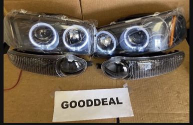 #70 Fit 02-06 Sierra Denali Set Black Halo Dual Led Headlight Light