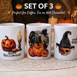 NEW Halloween Mug Set (3 pcs) 🎃 Cute Coffee Cups – Fast Sale!