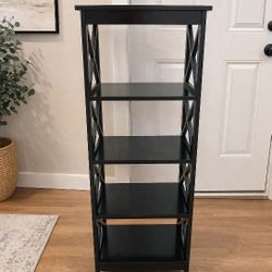 - 5-Tier Farmhouse Bookcase for Living Room, Modern Family Room Media & Display Storage Organizer for Home Office Library, Tall Shelving Unit, Black
M