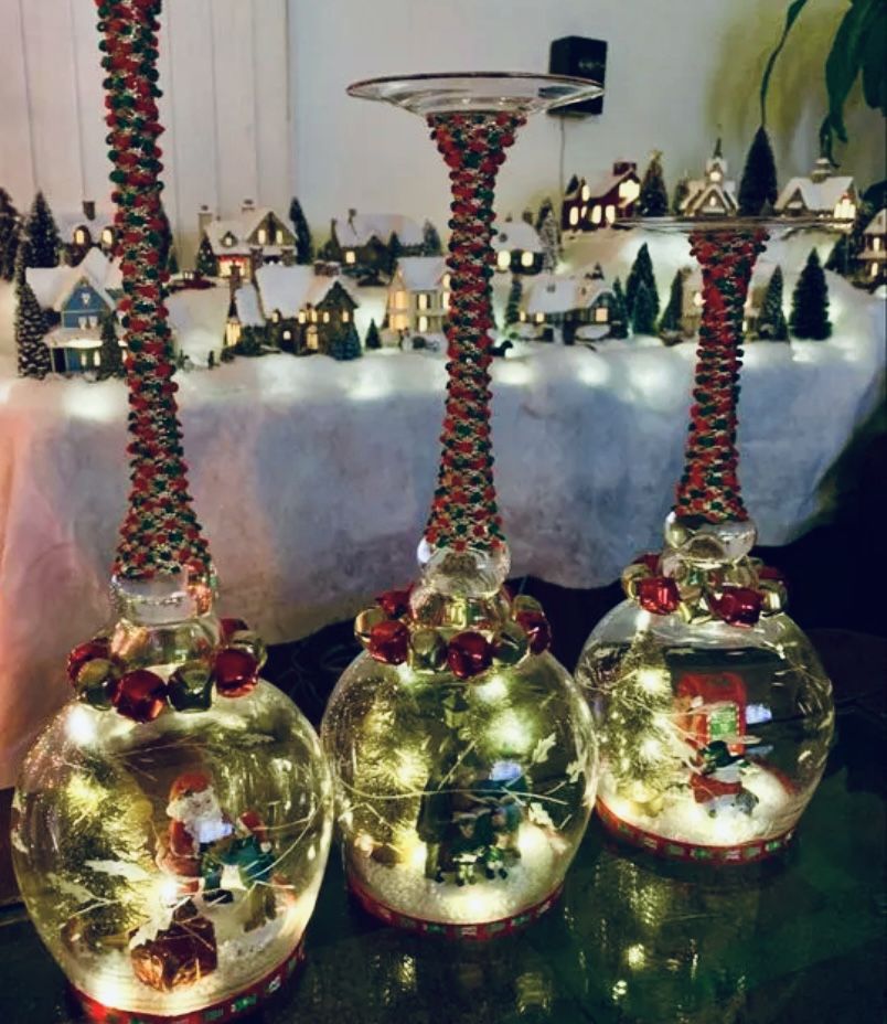 Snow Globe Wine Glass Center Pieces Candle Holders