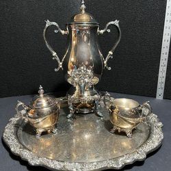 STATELY FB ROGERS VINTAGE SILVER PLATED TEA/COFFEE SAMOVAR SERVING SET 