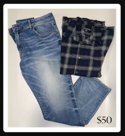 Men’s Jean + Shirt Bundle 38x32 / XL