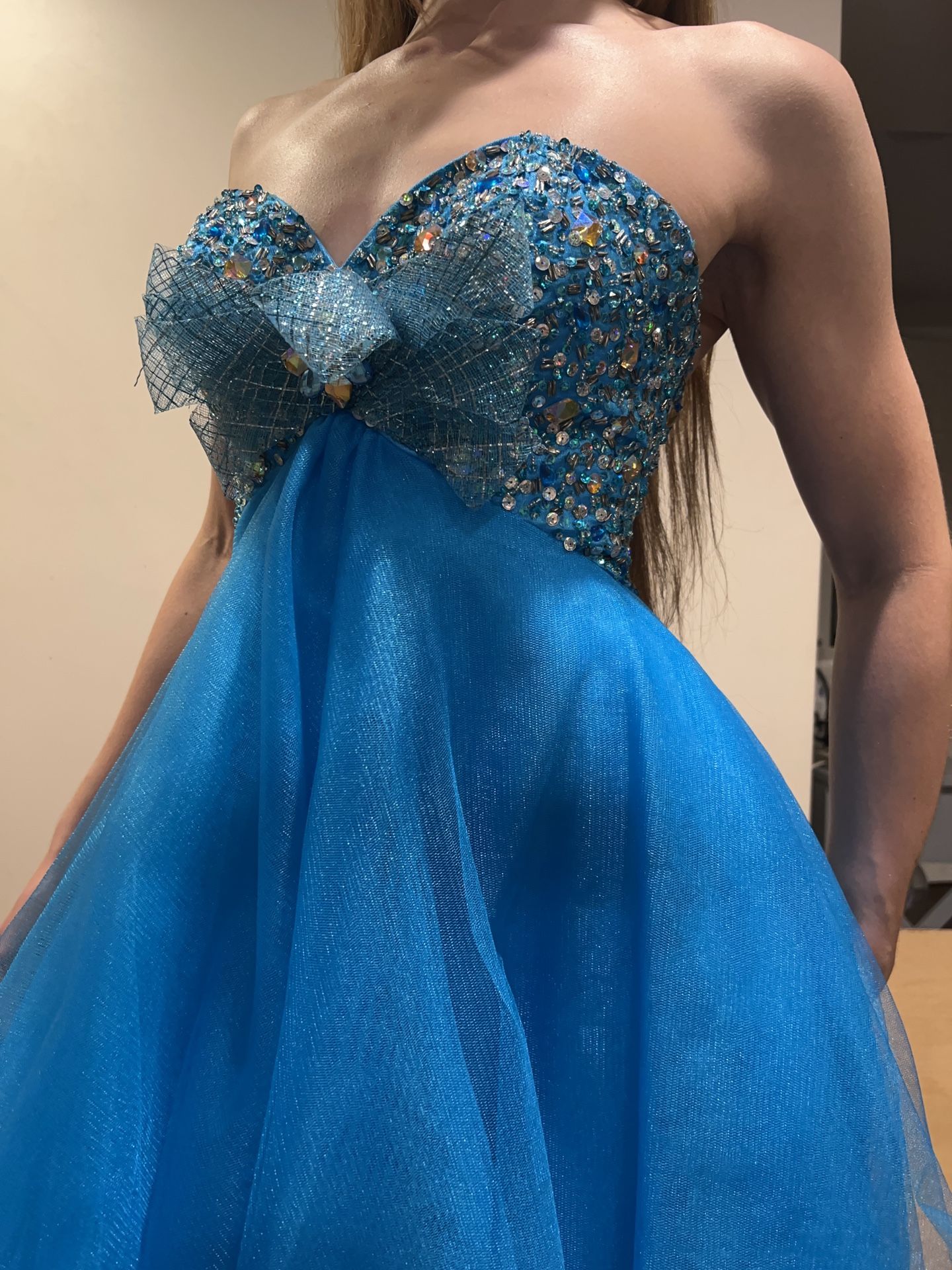 Blue Strapless Hannah S Dress W/ Beaded Detailing