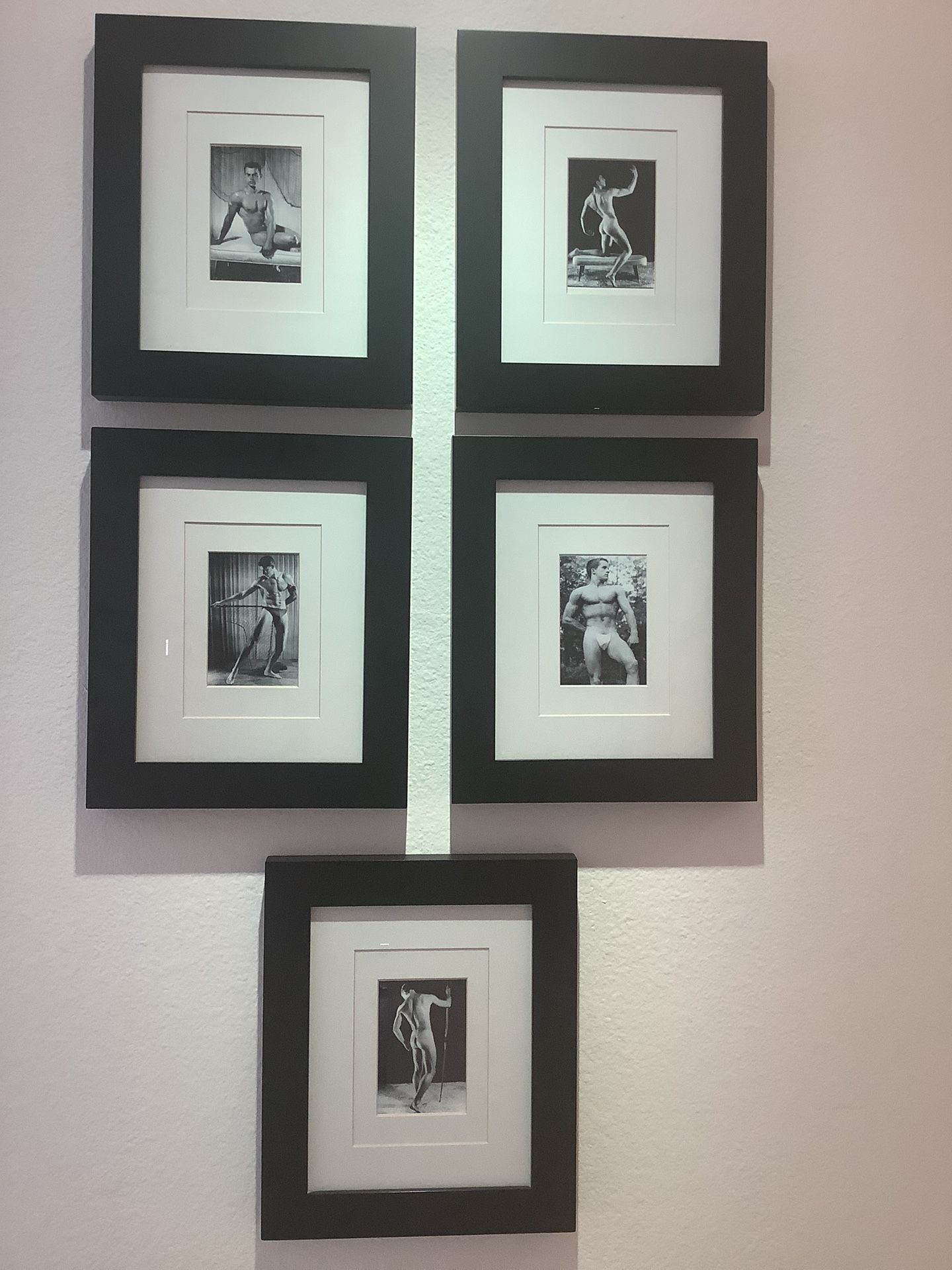 Set of 5 framed & matted 1950’s vintage Mid Century male nude beefcake photos